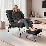 Balkonsessel, Sitzsessel mit Verstellbarer Rückenlehne, loungesessel garten mit Hocker, Relaxliege...