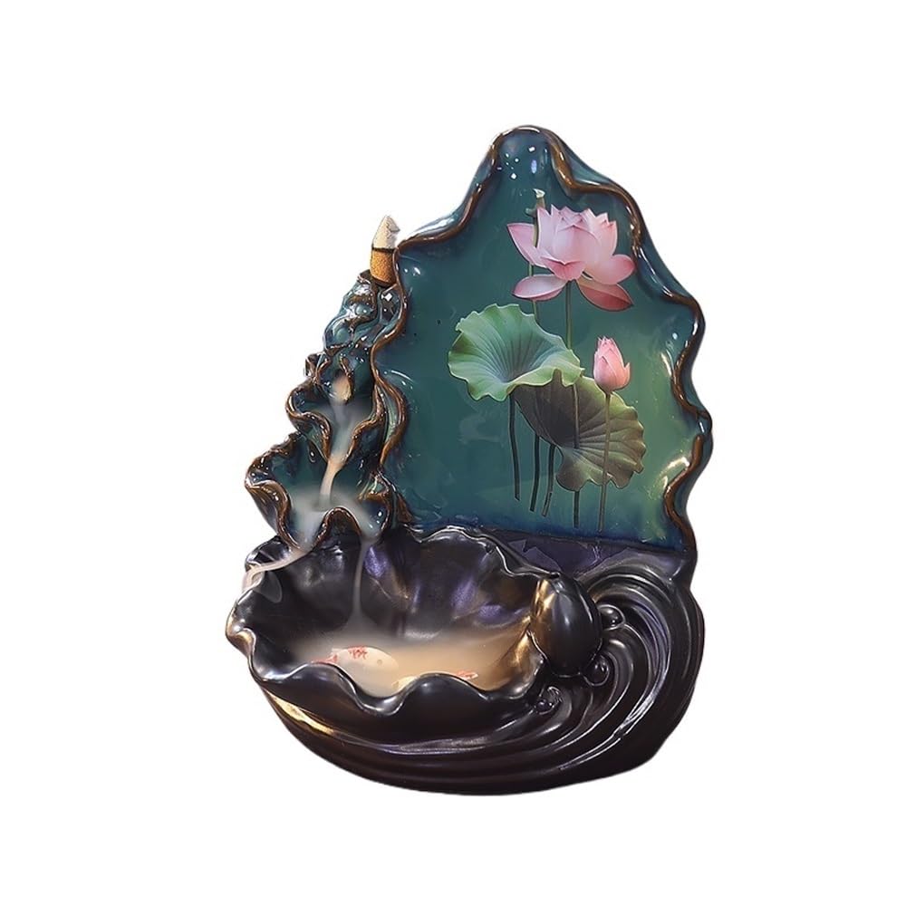 censer Ceramic Lotus Reverse Flow Incense Burner Home Decor Holder Ornament For Meditation Yoga Spa Room