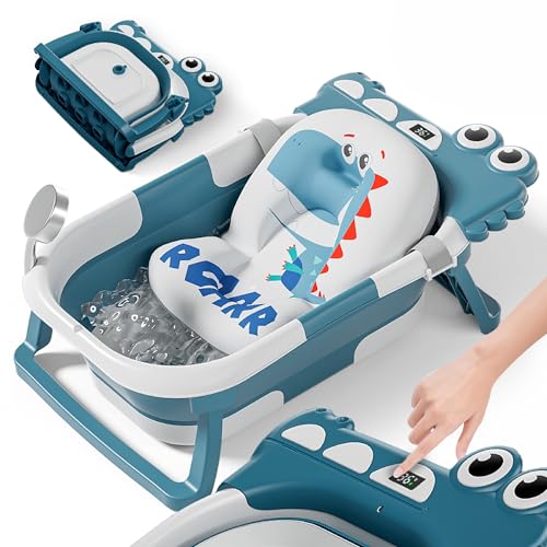 SUPERBE BEBE Vaschetta Pieghevole Con Cuscino Da Bagno E Termometro Incorporato-Vaschetta Per Bambini Con Supporto Da Bagno Gratuito-Regalo Di Nascita Ideale Per Bambine O Bambini-Dalla Nascita