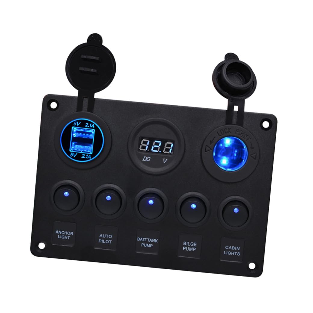 ibasenice 24v Panel Kombinacyjny z Przyciskami i Podświetleniem Led Panel Sterujący Do Samochodu Łodzi Rv z Podwójnym Ładowaniem Usb i Woltomierzem Niebieskie Światło