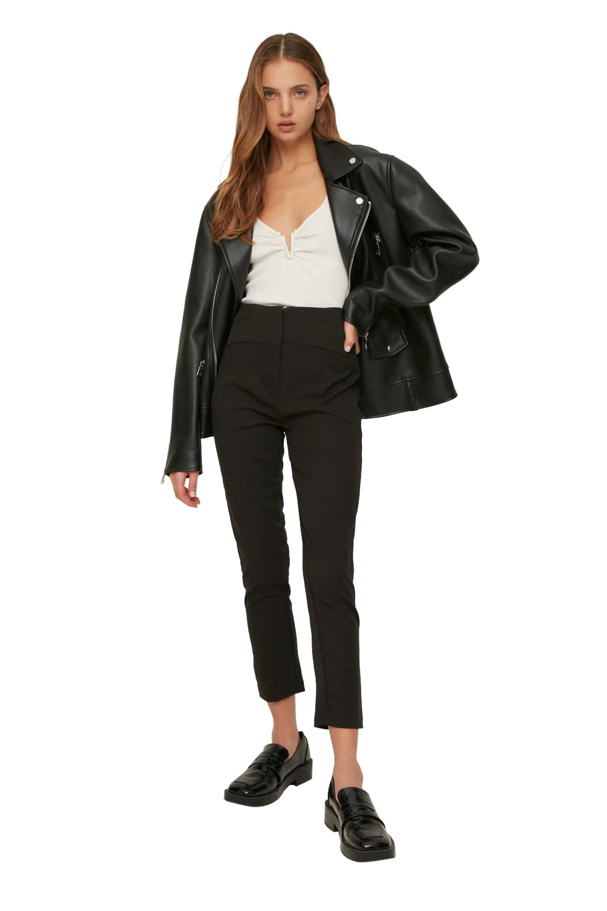 Trendyol Woman Basics Regular Waist Straight Leg Cigarette Pants Pants Schwarz