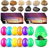 Saypacck 36 Sets Easter Eggs Stuffers Set Inspirational Rocks Jesus Resurrection Scene with Cards Religious Christian Faith Gifts for Easter Basket Stuffers Church Sunday Holy Week Favors Decor