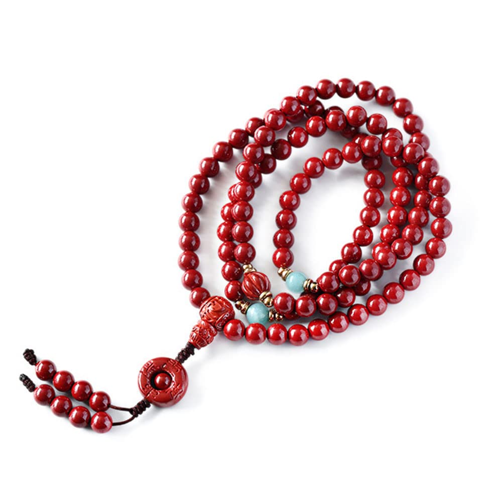 TBDdsd Prayer bead bracelets, 6Mm Cinnabar Wrapped Bracelet 108 Buddha Beads Rosary Raw Ore Purple Gold Good Luck Jewelry (Color : Purple)(Onecolor)