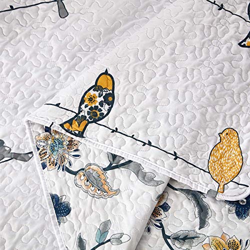 Royal Tradition Ayat Birds Lightweight Coverlets, King/California King Over-Sized 3Pc Quilt Set (110-Inch Wide X 96-Inch Long) Mix Of Canary Colors Bedspread #TOP2