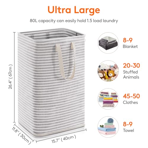 Image of Lifewit 23.6 inch Large Laundry Hamper Tall Laundry Basket Freestanding Water-Resistant Storage Baskets with Handles for Bedroom,Bathroom, Grey