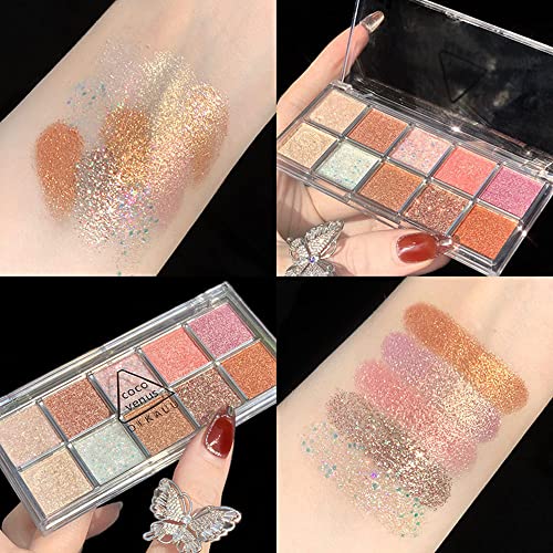 Go Ho 10 Colors Eyeshadow Palette,All Glitter Eyeshadow Korean Makeup,High Pigmented Shades,Shinning Diamond Looking,Waterproof Cool Eye Eyeshadow Palette,07 Galaxy Sky Sparkle #TOP5
