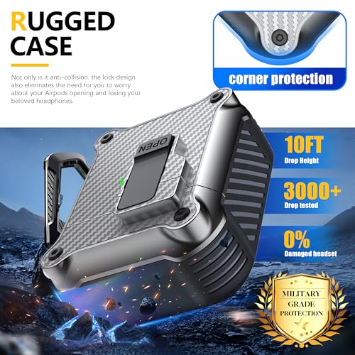 Image of RFUNGUANGO AirPods 2 Case with Lock Magnetic Lid, Carbon Fiber Silver