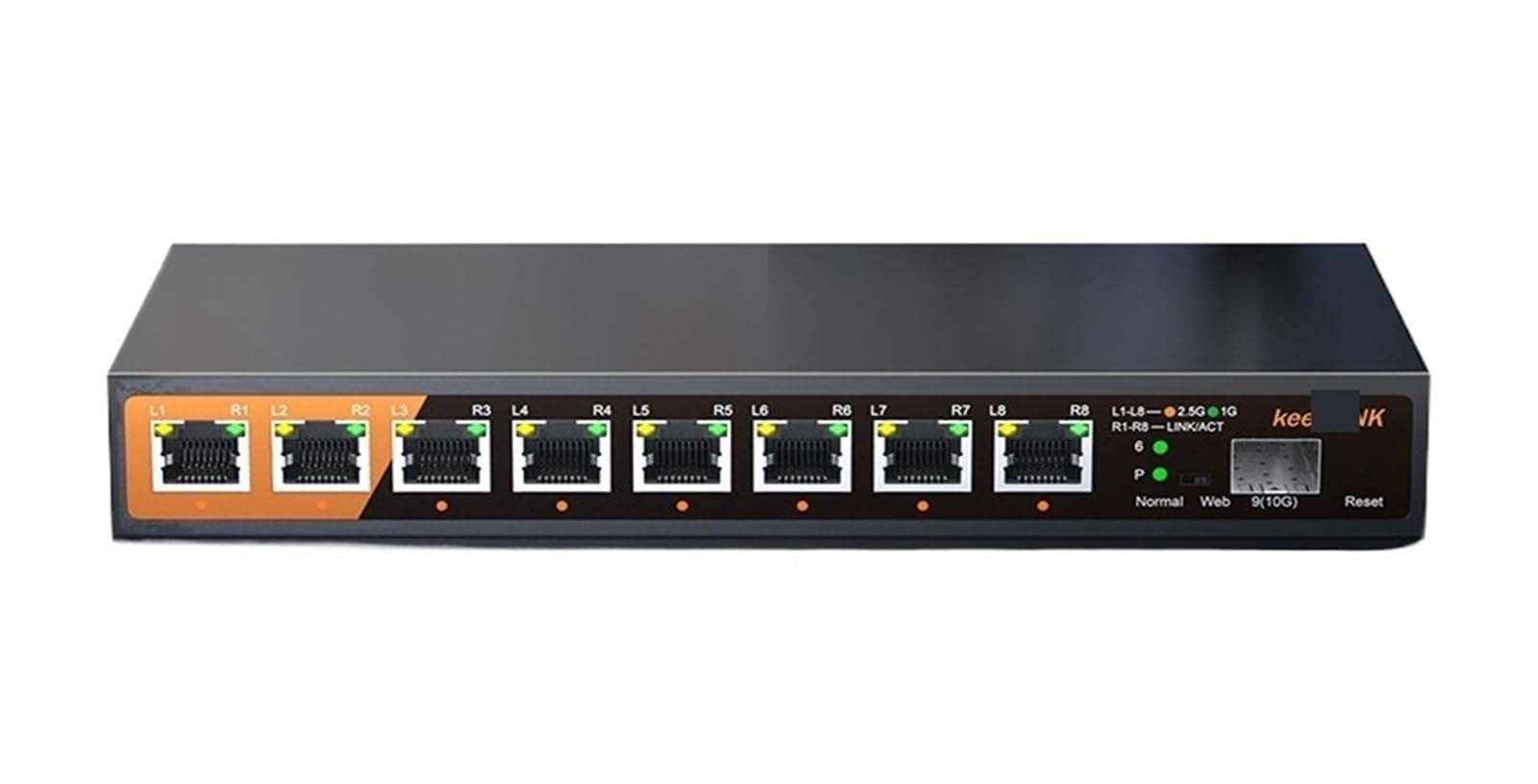 9-portowy przełącznik zarządzalny Multi-Gigabit z 8-2,5 Gb/s PoE i 1-10 GB SFP+ Uplink (przełącznik z wtyczką amerykańską)