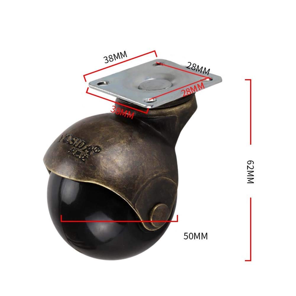 Ruote girevoli universali con Piastra Fissa per mobili antichi da 2 Pollici e 50 mm, con Freno, 180 kg, sicure per Pavimenti in Legno, Moquette e Piastrelle, Confezione da 4