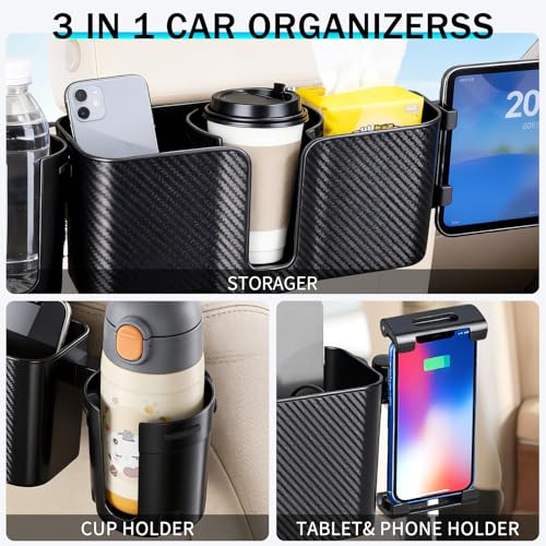 Boost 3 in 1 Car Backseat Organizer, Back Seat Storage with Cup Holder, Tissue Box, Tablet & Phone Holder Hooks, Travel Accessories for Kids Trips, Family Rides & Daily, Essential Accessory by Umnodobn - Image 2