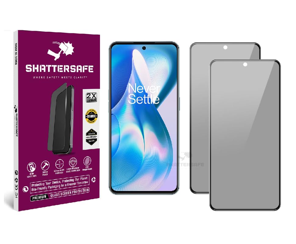 Image of Anti-Spy Privacy Tempered Glass Compatible For Oneplus 10R / 9RT [Pack of 2]. 9H Hardness, Anti-Scratch, Edge-to-Edge Protection With Easy Installation Kit & Case Friendly Fit.