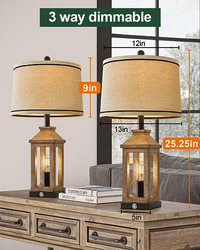 G-SAFAVA 23.75" Farmhouse Dual USB Charging Ports 3-Way Dimmable Touch Control Table Lamp with Nightlight Vintage Modern Lamps for Living Room Bedroom - Image 7