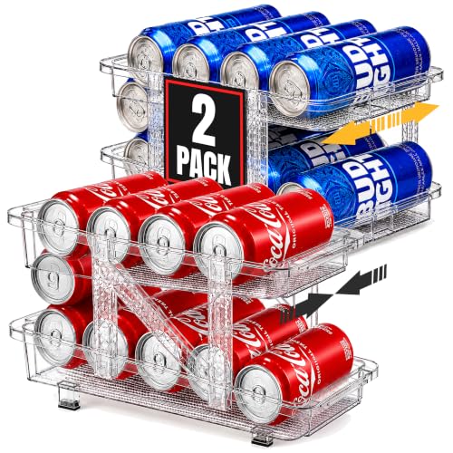 Expandable Soda Can Dispenser For Fridge – 2-Pack – Clear Transparent Soda Can Organizer For Refrigerator, Kitchen, and Pantry Storage Organizer for Cans, Beverage Bottle, Canned Food & Bottles