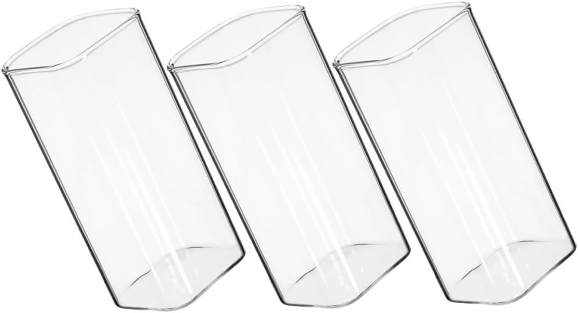 Ipetboom 3pcs Square Glass Cups Modern Heat-resistant Borosilicate Milk Juice Cup Simple Breakfast Beverage Tumbler