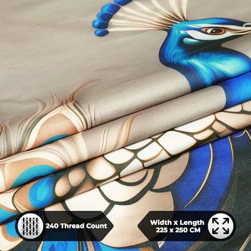 Image of 240 TC Cotton Double Bedsheet for King Bed (225x250 Cm) | 7D Digital Printed Double Bedsheet with 2 Pillow Covers | Soft, Wrinkle Packaging - Peacock
