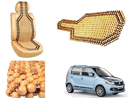 Image of Car Bead Seat Wooden Beads Cushion Cover Pad for Maruti Suzuki WagonR 2010, Acupressure Sitting Seat Cover | Cream Color - Pack of 1