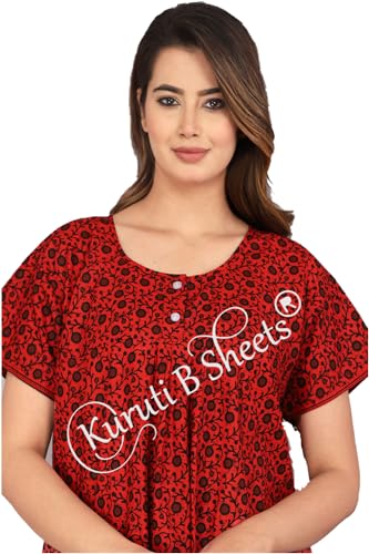 Image of Kuruti B Sheets Nighty for Women Cotton Combo (Pack of 2 Pcs) Nighty Gown Round Neck Short Sleeves Free Size