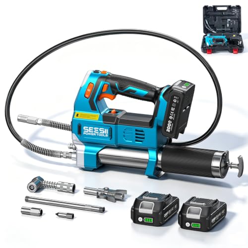 Seesii Electric Grease Gun 12000PSI, 10 oz/min Flow, 2 Batteries, 48' Hose