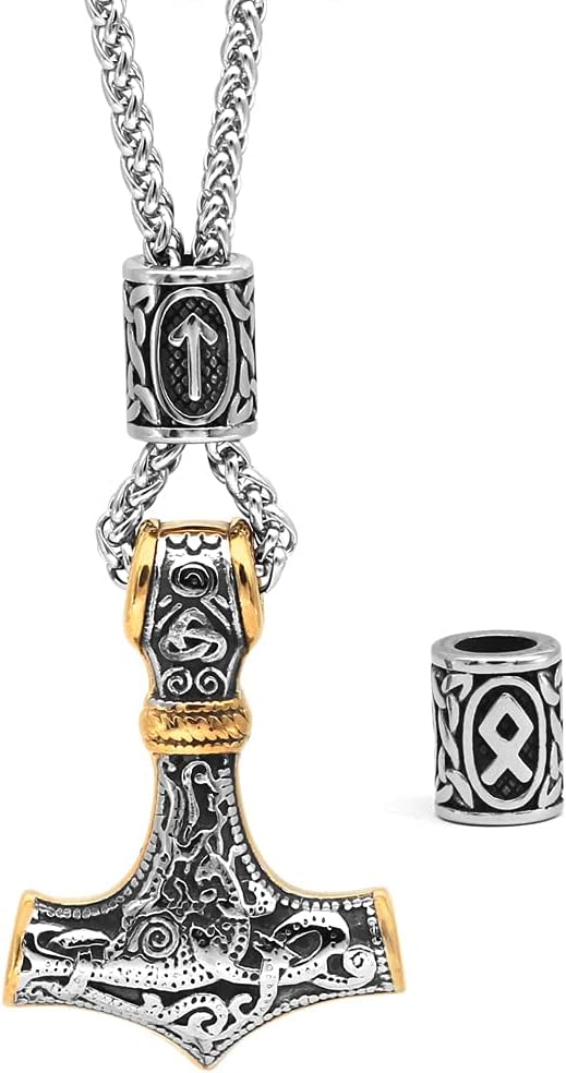 Viking thor hammer mjolnir necklace for men rune amulet noridc jewelry viking gift for men
