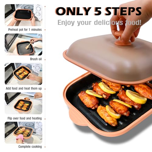 Microwave Grill Pan with Cover | Microwave Bacon Cooker | Griller & Crisper Pan for Grilling, Frying, Browning and Crisping | Microwave Cookware for Grill Meat | Dishwasher Safe for Dorms,Office,RV by Lkicwah - Image 3
