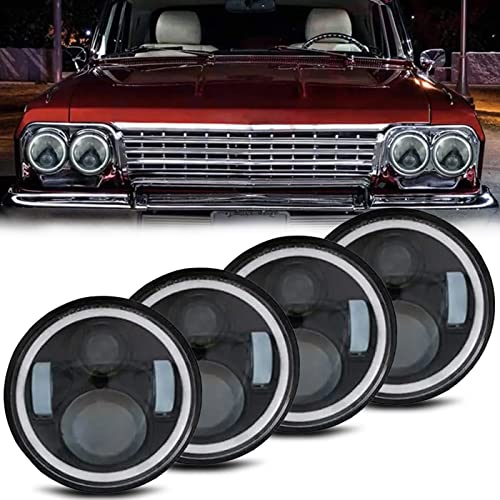 Lqqdp 4Pcs 5.75" Inch Round Black Housing Clear Lens Led Assembly H4/9003/Hb2 Conversion Kit Halo Angel Eye Projector Headlights Amber Turn Signal/Parking White High/Low Beam Drl Daytime Running Light #TOP17