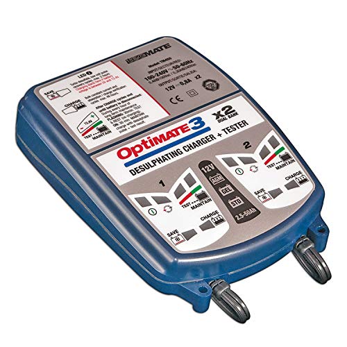 TECMATE 3-2, 12V Optimate 3 Dual Bank, TM-451, 7-Step 2x12V 0.8A Sealed Battery Saving Charger & maintainer