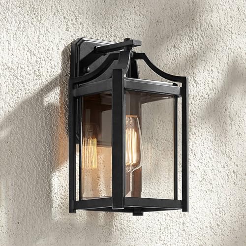 Franklin Iron Works Rockford Rustic Farmhouse Box-Shaped Outdoor Wall Light Fixture Sleek Black Iron 16 1/4" Clear Beveled Glass for Exterior House Porch Patio Outside Deck Garage Front Door Home