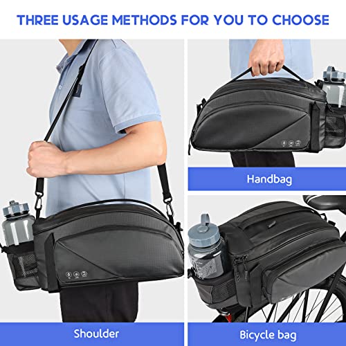 Qychhj Bike Rack Bag 12L Bike Trunk Reflective Rear Bag Waterproof Bicycle Saddle Panniers With Shoulder Strap Bicycle Rear Carrier Bag Commuter Bike Luggage Bag Pannier Accessories Storage Bags #TOP1