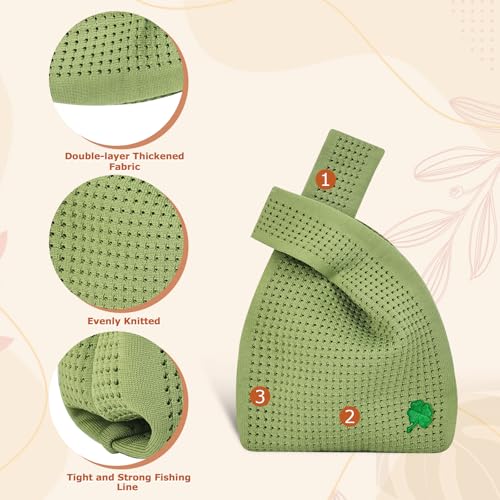 Image of Small Crochet Knit Tote Wrist Bag, Portable Knot Sleeve Handle Bag Cute Wristlet Pouch Purse for Women