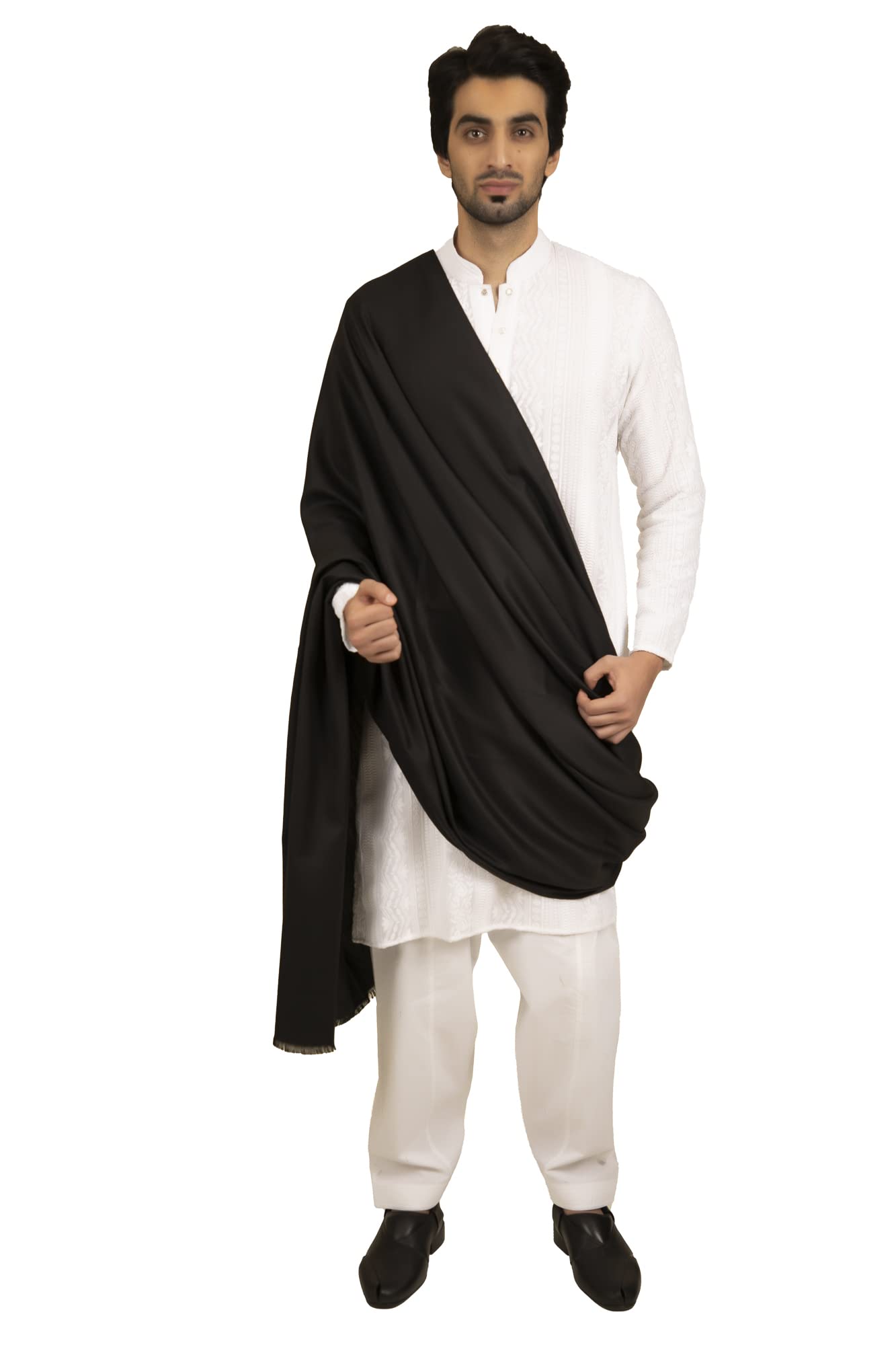 Shal-é-Pashm Men's Black Thick Wool Blended Gents Lohi, Wool Feel, Full Size Shawl-picture-52