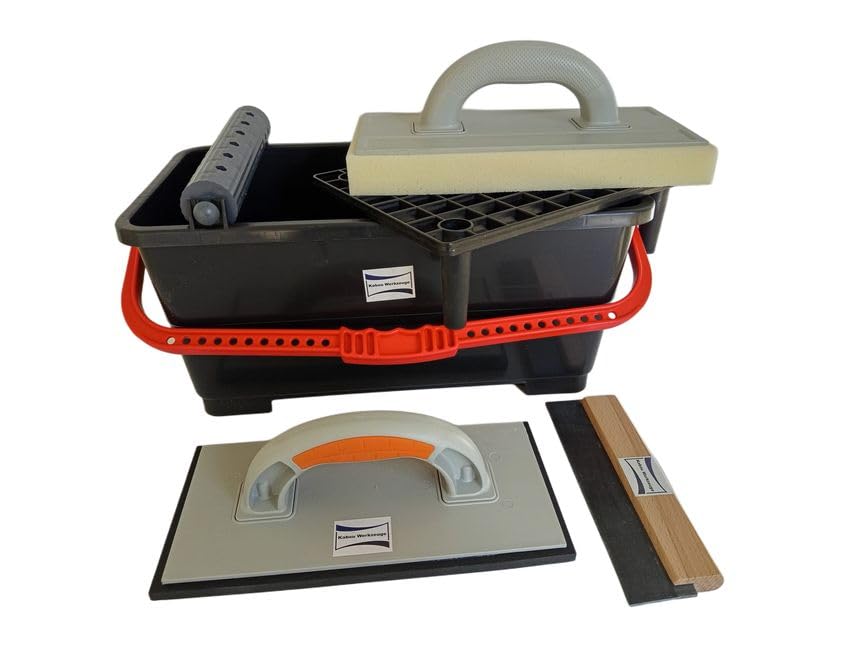 Fliesen Waschset Fliesenwaschset Fliesenwascheimer Fugbox 12 Liter mit Rollenaufsatz - Gittereinsatz und Fliesenlegerwerkzeuge Hydro-Waschbrett Ausfugbrett Fugengummi + GRATIS Spachtel 100 mm