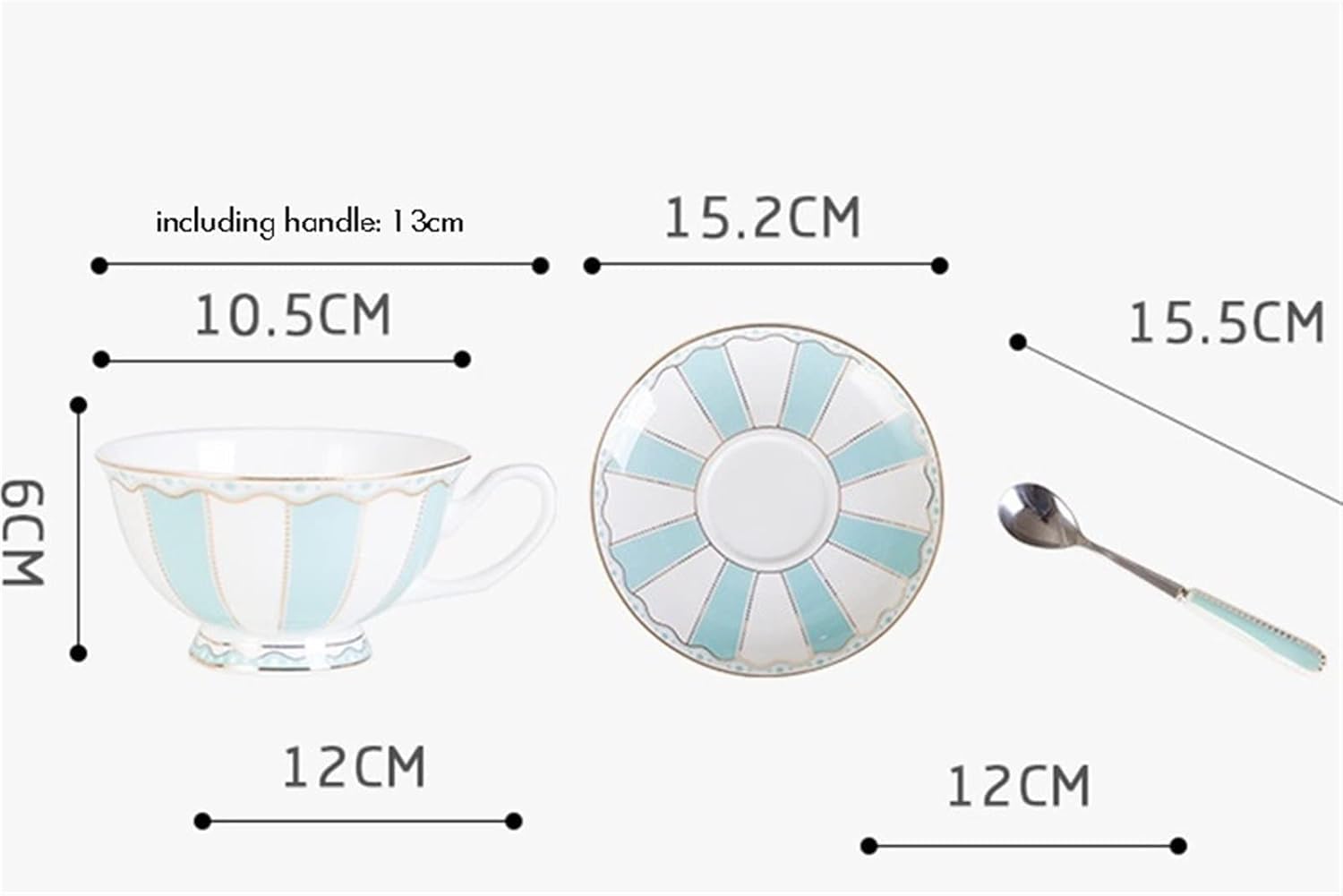 Handmade Mug Bone Cup and Saucer Set with Spoon Porcelain Coffee Cup Set White and Blue Teacup Set