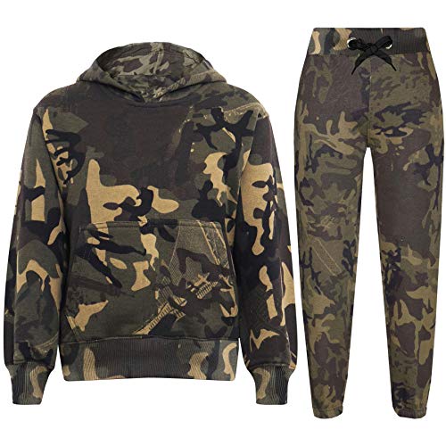 A2Z 4 Enfants Filles Garçons Unisexe Uni Survêtement À capuche Sweat Sweat - T.S Plain 105 Camo Green 5-6