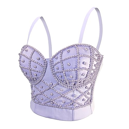 Image of VEENDEO Women's Strap Beads Bustier Corset Crop Top Club Party Bra