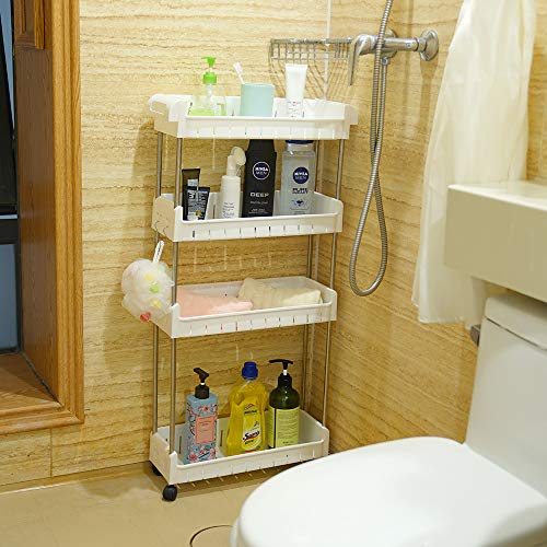 Aogist 4-Tier Slim Storage Cart Mobile Shelving Unit Slide Out Storage Tower for Kitchen Bathroom Laundry Room Narrow Places(White)