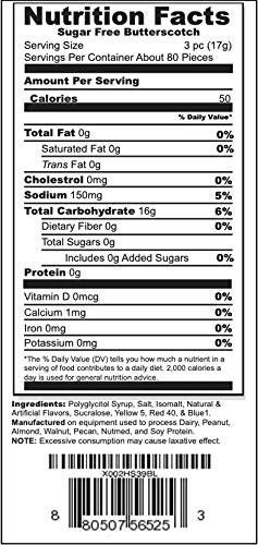 Butterscotch Button Round Hard Candy, Sugar-Free, Kosher Certified, Individually Wrapped (80 Count (1 LBS))