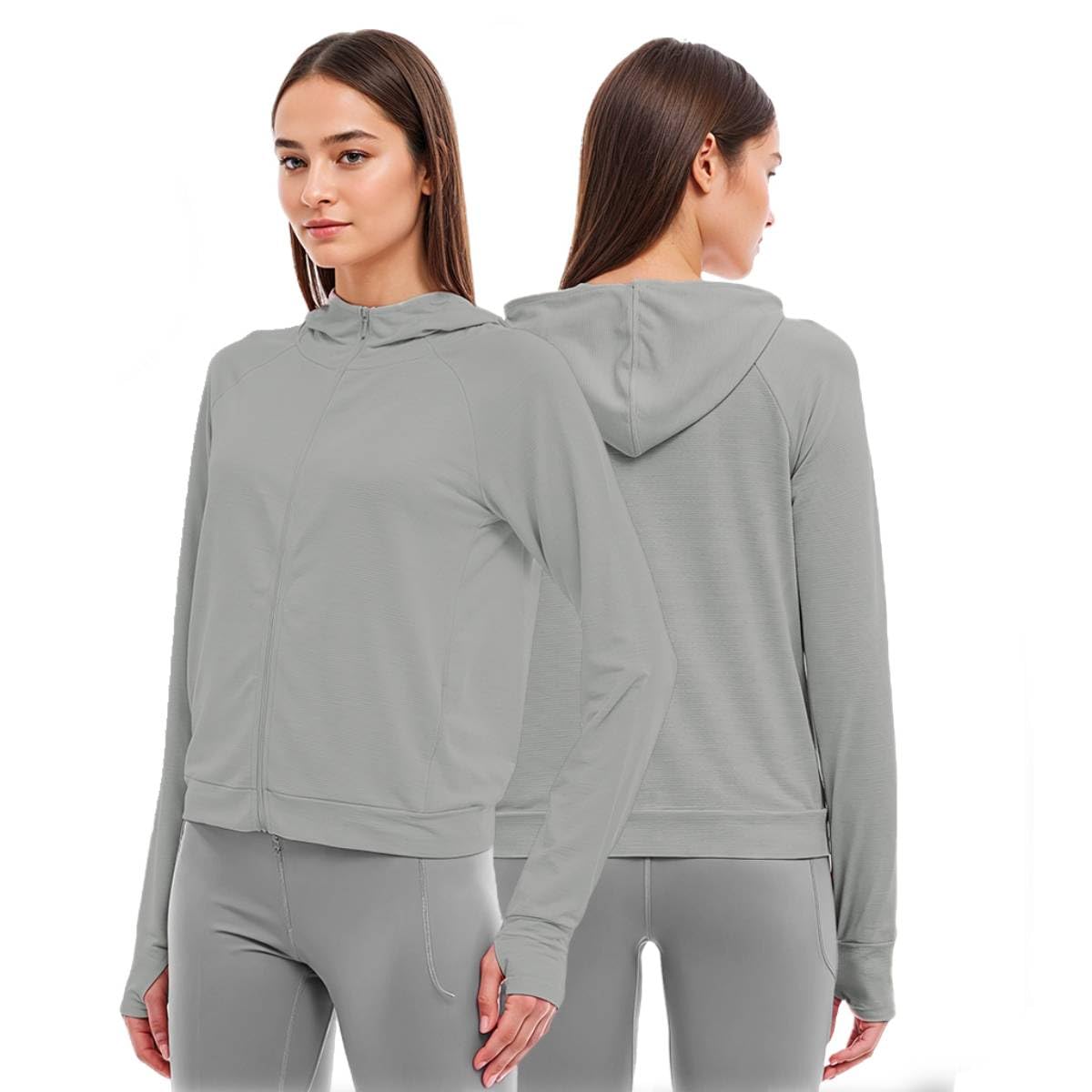 Women's Sun Protection Jacket UPF 50+ Full Zipper Long Sleeve UV Hoodie Shirts Outdoor Athletic Jacket with Pocket Cooling Summer Clothing for Outdoor Hiking, L, Grey