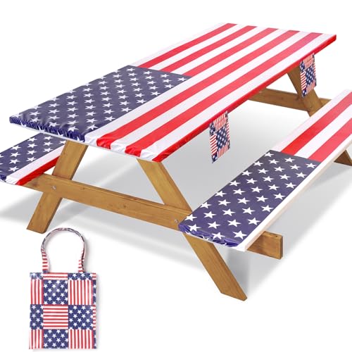 Picnic Table Cover with Bench Covers Fitted Elastic Non Slip Water Resistant Camping Tablecloths for 6 Foot Rectangular Tables Travel Trailer Gadgets Summer Garden Supplies Gifts for Couples