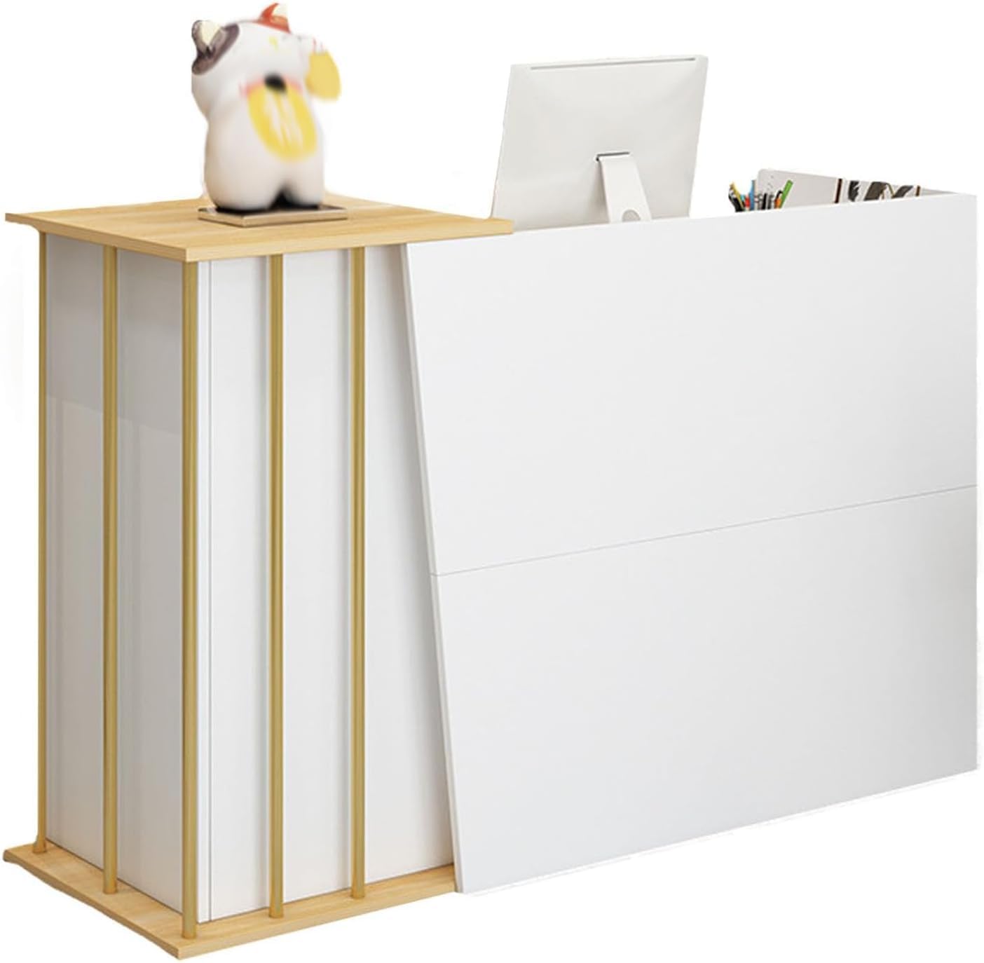 Empfangstheke, Ladentheke, Verkaufstheke, Empfangstheke mit abschließbaren Schubladen, Büro-Empfangstisch mit Regalen und 4 Stauräumen, Empfangstisch für Geschäft (Weiß, 120 * 90 * 35)