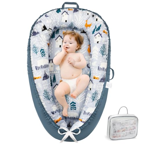 Image of Baby Lounger - Infant Lounger for Newborn 0-24 Months, Pure Cotton Breathable Baby Nest Cover, Newborn Essentials for Baby Boys&Girls, Portable Baby Bed for Home and Travel(Snow House)
