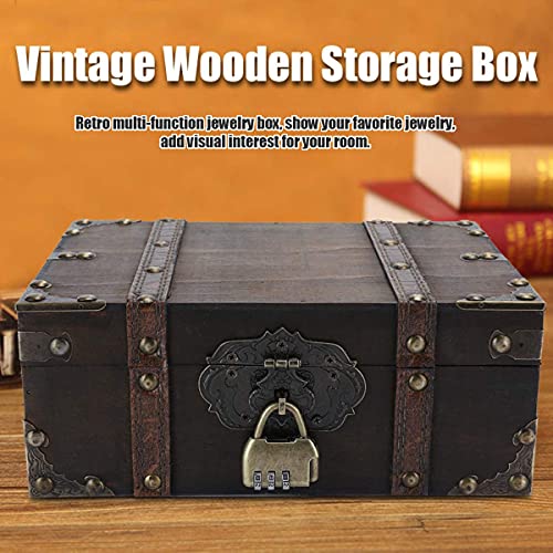 Yuyte Vintage Wooden Boxes With Lock - Pirate Treasure Chest With Iron Code Lock - Wooden Storage And Decorative Box Treasure Jewelry Chest - Small Wood Box With Lid Keepsake Box #TOP1