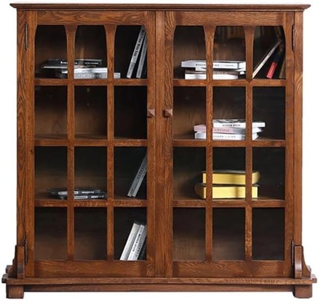 Crafters and Weavers Arts and Crafts Wood Double Door Bookcase in Dark Walnut