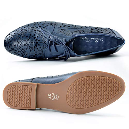 Image of Mona flying Women's Leather Perforated Lace-up Oxfords Brogue Derby Shoes