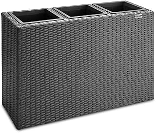 Deuba Poly Rattan Plant Pot Indoor Outdoor Garden Patio Balcony Terrace 3 Square Planter Black Trough 83 x 30.5 x 60 cm Flowerpot