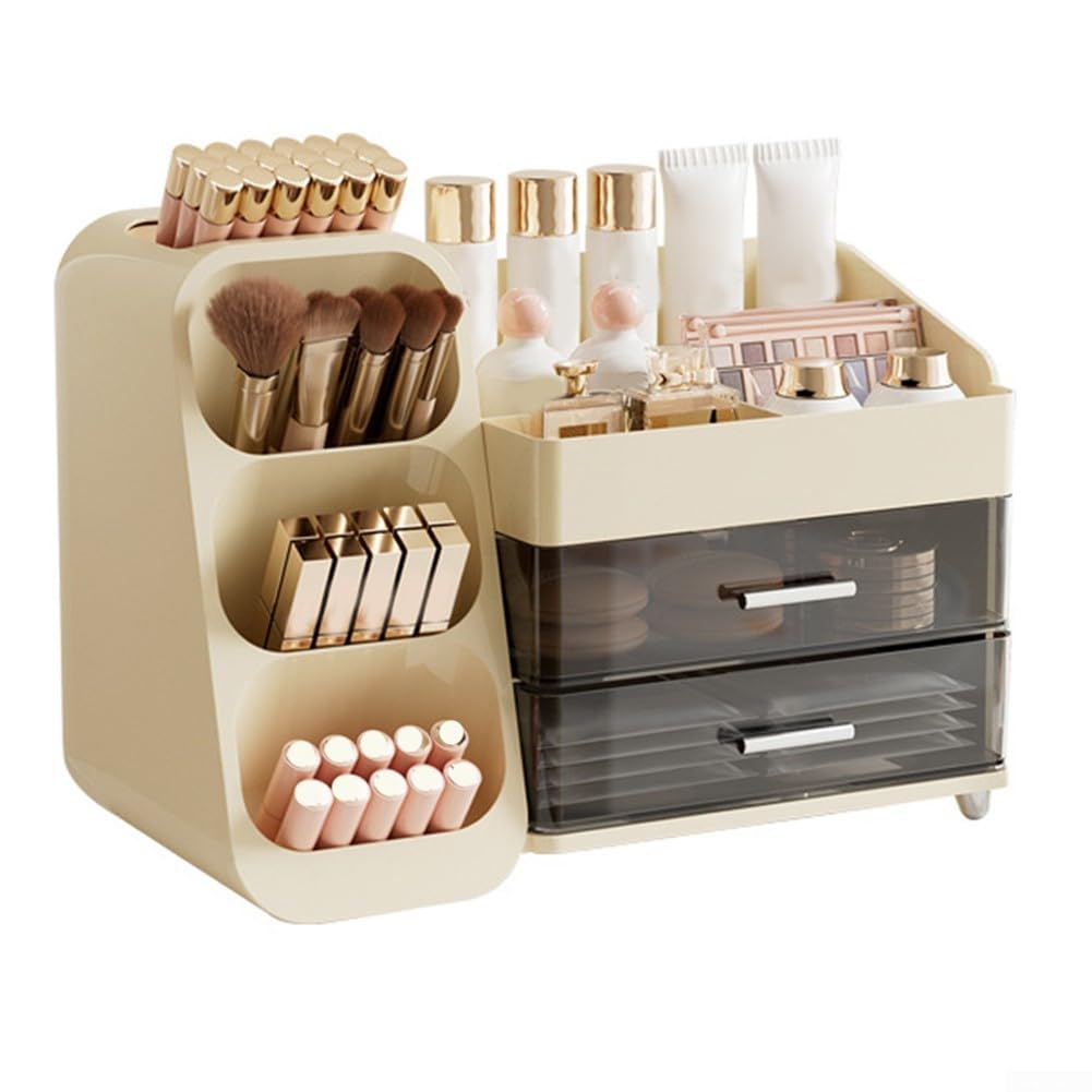 Organiseur de maquillage transparent 3 niveaux 2 tiroirs blanc