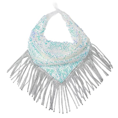 Rhinestone Bandanas for Women Sequin Mesh Headscarf - Glittering Hair Accessory for Music Festivals, Parties(White scale)