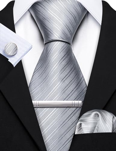 Image of Barry.Wang Designer Mens Tie Sets Collection, Eleagnt Gift Box Tie Clips Handkerchief Cufflink Set