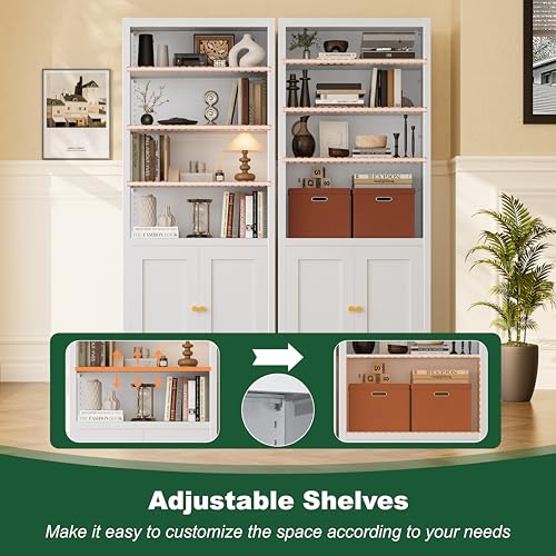 Image of Kitchen Pantry Cabinet, 55 inch Tall Metal Storage Cabinet with Doors and Shelves, Pantry Storage Cabinets for Kitchen, Living Room, Dining Room，White