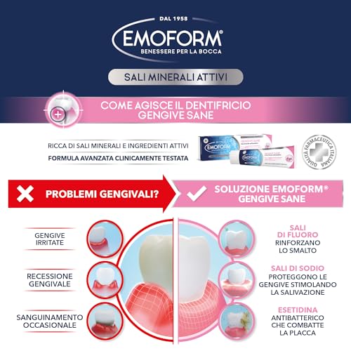 Emoform Zahnpasta für gesundes Zahnfleisch, 100 ml, mit Natrium- und Esetidin-Salzen – reduziert Zahnfleischbluten in über 90% der Fälle und lindert Irritationen – stärkt den Zahnschmelz