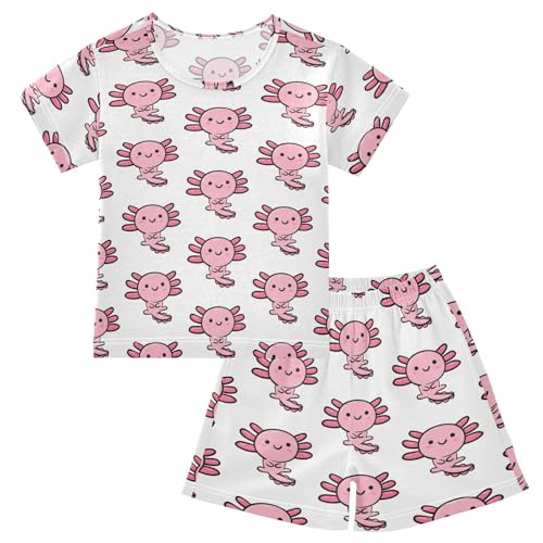 Pajama Sets Short Sleeve Soft Cotton Summer Sleepwear 2 Piece PJS Size 5-14T,Axolotl